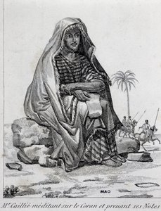 Rene Caillie (1799-1838), oppdagelsesreisende iført arabiske klær, mediterer på Koranen av Unbekannt Unbekannt