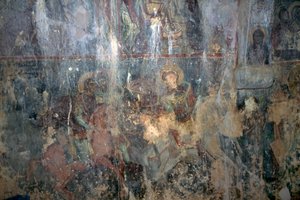 Hellige på hesteryggen, freskomaleri i den bysantinske kirken Agios Athanasios, Kefali, Kreta, Hellas (bilde) av Unbekannt Unbekannt