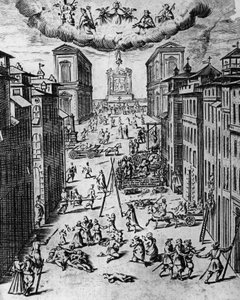 Pesten i Milano i 1630, etsning, Italia av Unbekannt Unbekannt