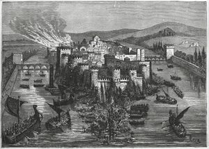 Vikinger beleirer Paris i 845 (gravering) av Unbekannt Unbekannt