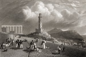Nelson's Monument, Calton Hill, Edinburgh, fra 'Select Views of the Principal Cities of Europe' gravert av Kernot, utgitt i London, 1832 av Lieutenant-Colonel Batty