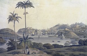 En utsikt over byen St. George på øya Grenada, tatt fra Belmont Estate, gravert av William Daniell (1769-1837), ca. 1810 av Lieutenant-Colonel J. Wilson