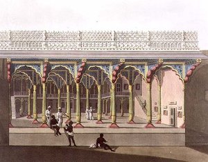 West Front of Tippoo&39;s Palace, Bangalore, plate 10 from &39;Pictorial Scenery in the Kingdom of Mysore&39;, gravert av Joseph Constantine Stadler (fl. 1780-1812) pub. av Edward Orme (1774-c. 1820) 1804 (akvatint) av Lieutenant James (after) Hunter