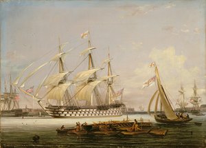 En tre-dekker som går inn i Portsmouth havn, 1836