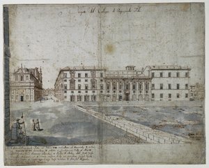 Atten utsikt over Roma: Collegio di Propaganda Fide recto, 1665. av Lievin Cruyl