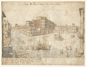 Atten utsikt over Roma: Piazza Barberini (recto) av Lievin Cruyl