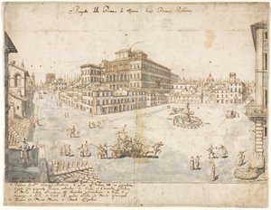 Atten utsikt over Roma: Piazza Barberini recto ..., 1665.