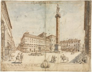 Atten utsikt over Roma: Piazza Colonna av Lievin Cruyl
