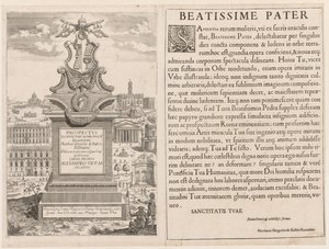 Frontispice fra Prospectus Lourum Urbis Romae Insign[ium], 1666. av Lievin Cruyl