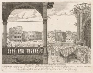 Il Colosseo e l'Arco di Costantino fra "View of the Insignia of the City of Roma" av Lievin Cruyl