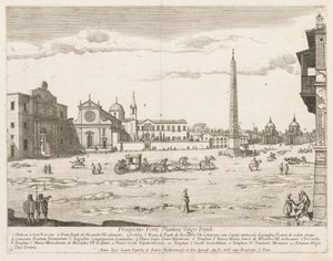 Piazza del Popolo fra "Utsikt over landemerkene i byen Roma" av Lievin Cruyl