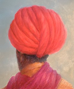 Rød turban gul jakke av Lincoln Seligman