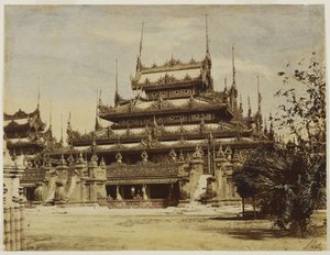 Amerapoora: Maha-Too-Lo-Bounghian Kyoung, 1855 (albumintrykk fra et vokset papirnegativ tonet i akvarell) av Linnaeus Tripe