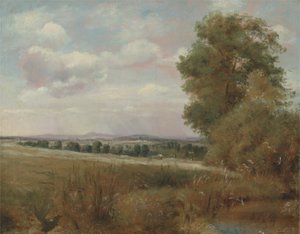 Landskap ved Hampstead med Harrow in the Distance, ca. 1849-55 (olje på lerret) av Lionel Constable