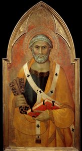 Representasjon av Sankt Peter (San Pietro) Detrempe på tre av Lippo Memmi (kjent fra 1317-1347) 1300-tallets søn. 0,94x0,44 m - Representasjon av Saint Peter (San Pietro). Tempera på tre av Lippo Memmi (kjent fra 1317 til 1347)