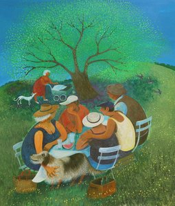 Familiepiknik, 2018 (akryl på papir) av Lisa Graa Jensen