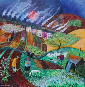 Smokey Chimneys, 2018 (pastell på papir) av Lisa Graa Jensen