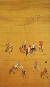 Kublai Khan (1214-94) Jakt, Yuan-dynastiet (blekk og farge på silke) (se 110534 og 226021 for detaljer)