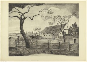 Gård med storfe i Holland Grande ferme Hollandais (original tittel) av Lodewijk Schelfhout (signed by artist)