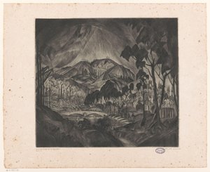 Kupert landskap med industri Evolusjon (original tittel på objekt) av Lodewijk Schelfhout (signed by artist)