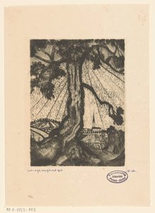 Kupert landskap med bebyggelse Le Village I (original tittel) av Lodewijk Schelfhout (signed by artist)