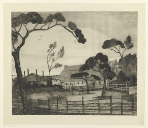 Nederlandsk landskap med gård og eng Paysage Hollandais (original tittel) av Lodewijk Schelfhout (signed by artist)
