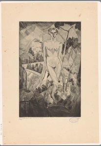 Naken kvinne i kupert landskap Nue dans un paysage (original tittel på objekt)