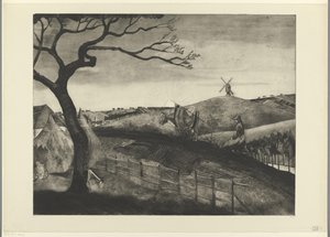Pløyende bonde med en okse på Etikhove Arbeider Flamand (original tittel) av Lodewijk Schelfhout (signed by artist)