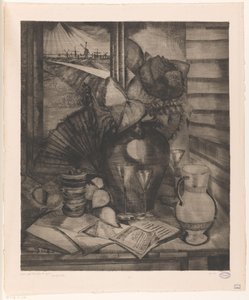 Stilleben ved et vindu Les Helianthes (original tittel) av Lodewijk Schelfhout (signed by artist)