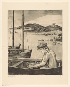 Fisker i et fortøyd skip Le Pecheur (original tittel) av Lodewijk Schelfhout (signed by artist)