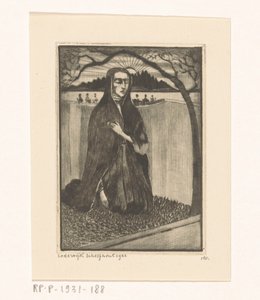 Kvinne ved en grav Femme au tombeau (original tittel) av Lodewijk Schelfhout (signed by artist)
