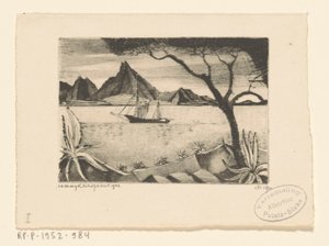 Seilskute i en bukt Le Bateau (original tittel) av Lodewijk Schelfhout (signed by artist)