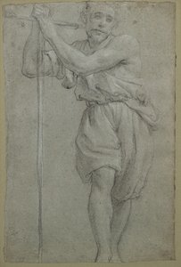 En mann som lener seg på et trekors (pastell) av Lodovico (attr. to) Carracci