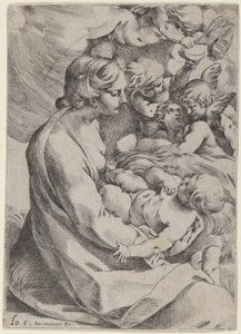 Madonna og barn med engler av Lodovico Carracci