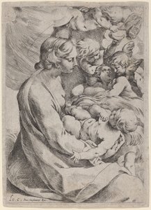 Madonna og barn med engler av Lodovico Carracci