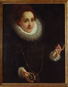 Portrett av en dame som holder en portrettminiatyr av en gentleman av Lodovico Carracci