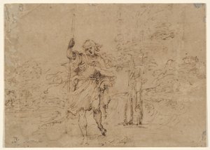 Saint Christopher (eller Saint Roch?) i et landskap av Lodovico Carracci