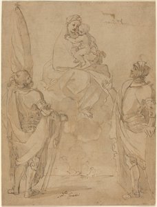 Jomfruen og barnet viser seg for de hellige George og William av Lodovico Carracci