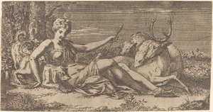 Diana hviler av Léon Davent after Francesco Primaticcio