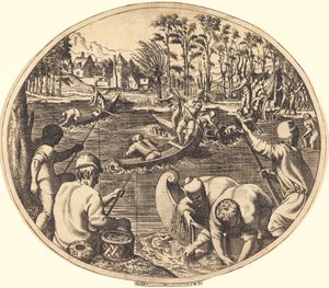 Fiskescene av Léon Davent after Francesco Primaticcio