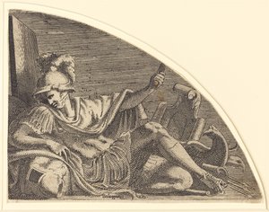 Mars sitter på trofeer av Léon Davent after Francesco Primaticcio
