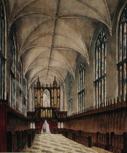 Interiør i New College-kapellet etter senere endringer fra 1700-tallet, ca. 1870 (akvarell på papir) av Loraine Salome Estridge