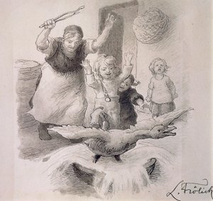 Ugly Duckling, illustrasjon av Lorenz Frolich (1820-1908) for eventyr av Hans Christian Andersen (1805-1875).