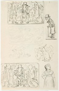 Syv utkast, bl.a. til H.C. Andersens Hurtiglöperne, Sneglen og rosehekken og Anne Lisbeth av Lorenz Frølich