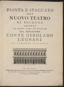 Plan og tverrsnitt av det nye teatret i Bologna av Lorenzo Capponi, after Antonio Galli Bibiena