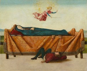 The Miracle of the Catafalque (panel B), rundt 1500-1506 (tempera på panel) av Lorenzo Costa