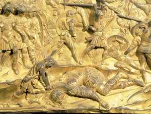 David og Goliat, detalj fra det originale panelet fra East Doors of the Baptistery, 1425-52 (forgylt bronse) (etter restaurering)