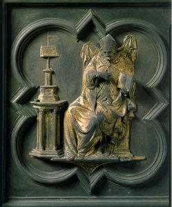 North Gate (kalt Gate of the Cross, mot nord), utvendig detalj: Saint Augustine. Bronseskulptur laget av Lorenzo Ghiberti (1378-1455) av Lorenzo Ghiberti