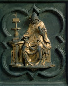 North Gate (kalt Gate of the Cross, mot nord), utvendig detalj: Saint Gregoire the Great. Bronseskulptur laget av Lorenzo Ghiberti (1378-1455) av Lorenzo Ghiberti