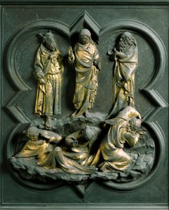 North Porte (kalt Gate of the Cross, i nord), eksteriørdetalj: "" the Transfiguration"" Bronseskulptur laget av Lorenzo Ghiberti (1378-1455) av Lorenzo Ghiberti